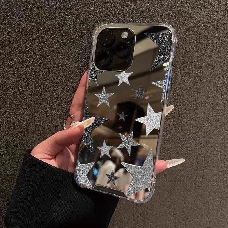 Shining Star Pattern Phone Case For Samsung Galaxy S25 S24 S23 S22 S21 Ultra Plus FE A06 A14 A23 A36 A52 Make Up Mirror Cover