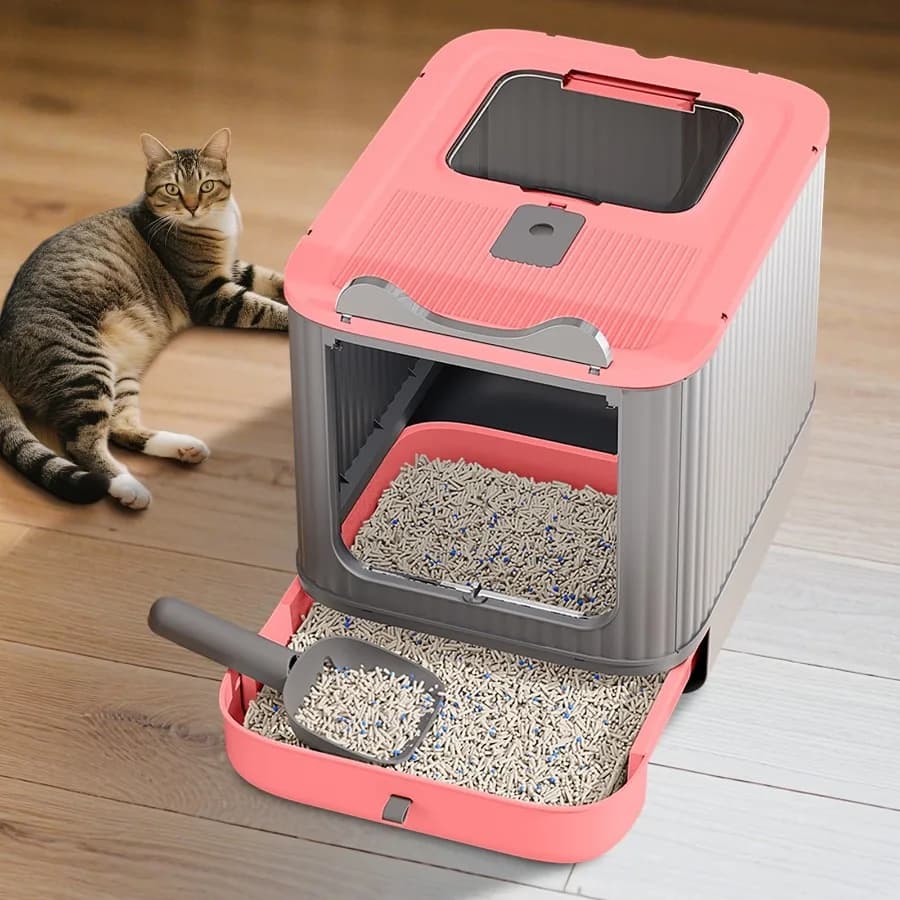 Lettiera per Gatti Completamente Chiusa con Coperchio e Cassetto, Regolabile a 3 Livelli, per Gattini e Gatti Adulti, Anti-Schizzi