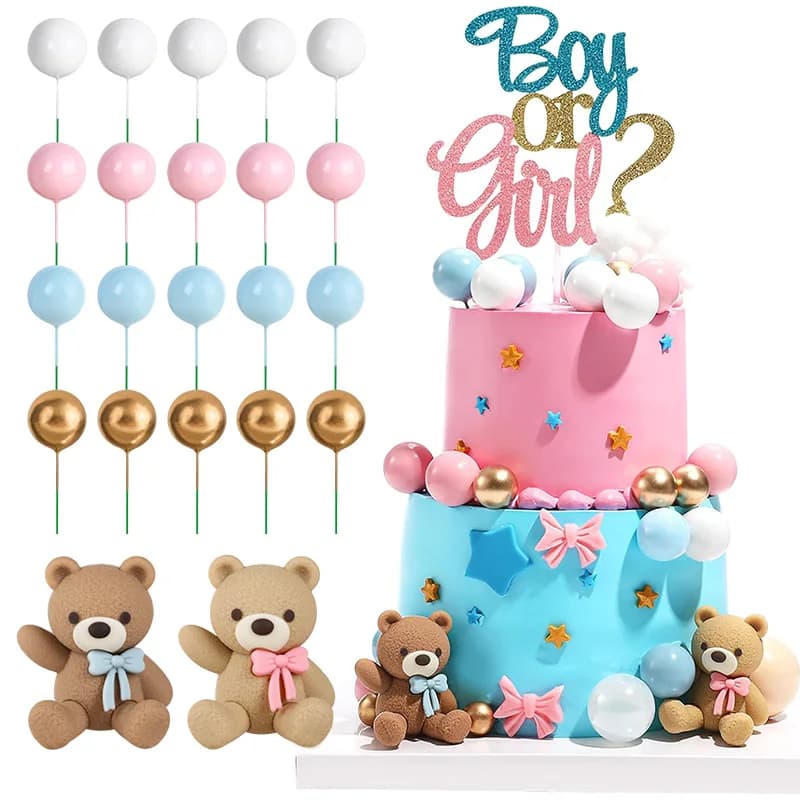 22 Pezzi Decorazioni per Torta Gender Reveal, Topper Orsacchiotto e Pallina, Decorazioni per Feste di Compleanno Bambini, Accessori per Baby Shower