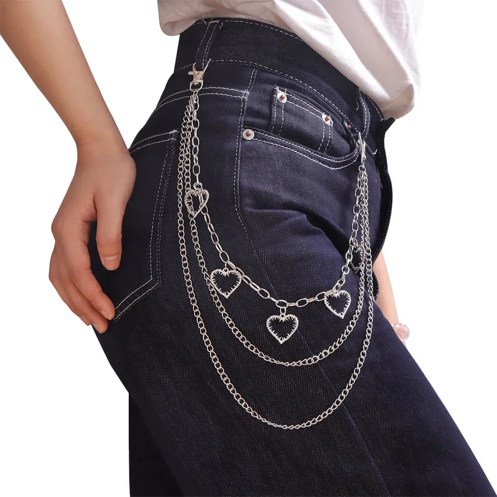 Catena per pantaloni con ciondolo a cuore per donna Uomo Catena per cintura Portafoglio Pantaloni Jeans Catena da tasca Portachiavi Hip Hop Accessori gotici