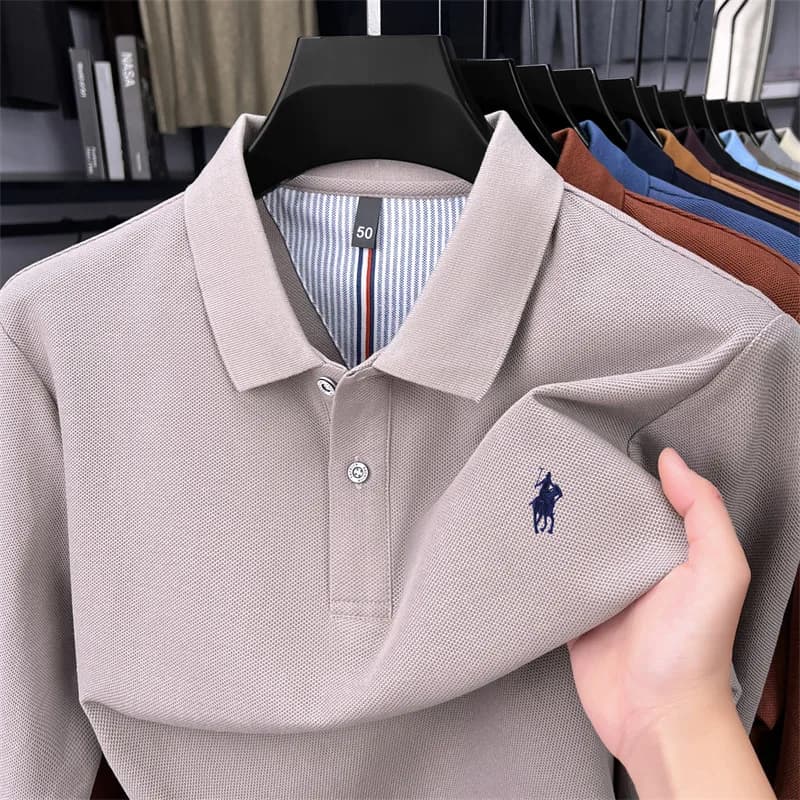 High end 100% pure cotton long sleeve polo shirt men designed high-end brand Paul Pony embroidery luxury new casual golf T-shirt