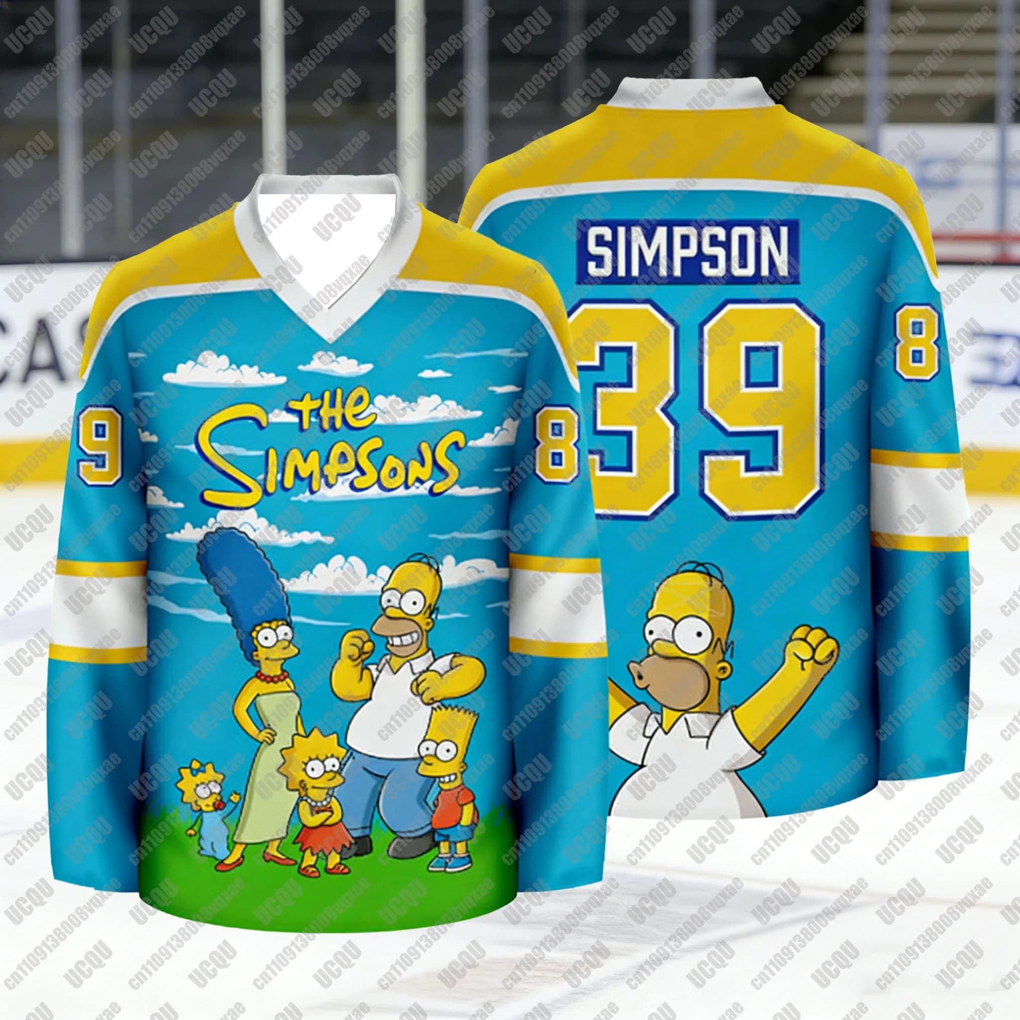 Maglia da Hockey Unisex con Stampa Tema I Simpson 2026, Manica Lunga, Scollo a V, Top Sportivo Casual