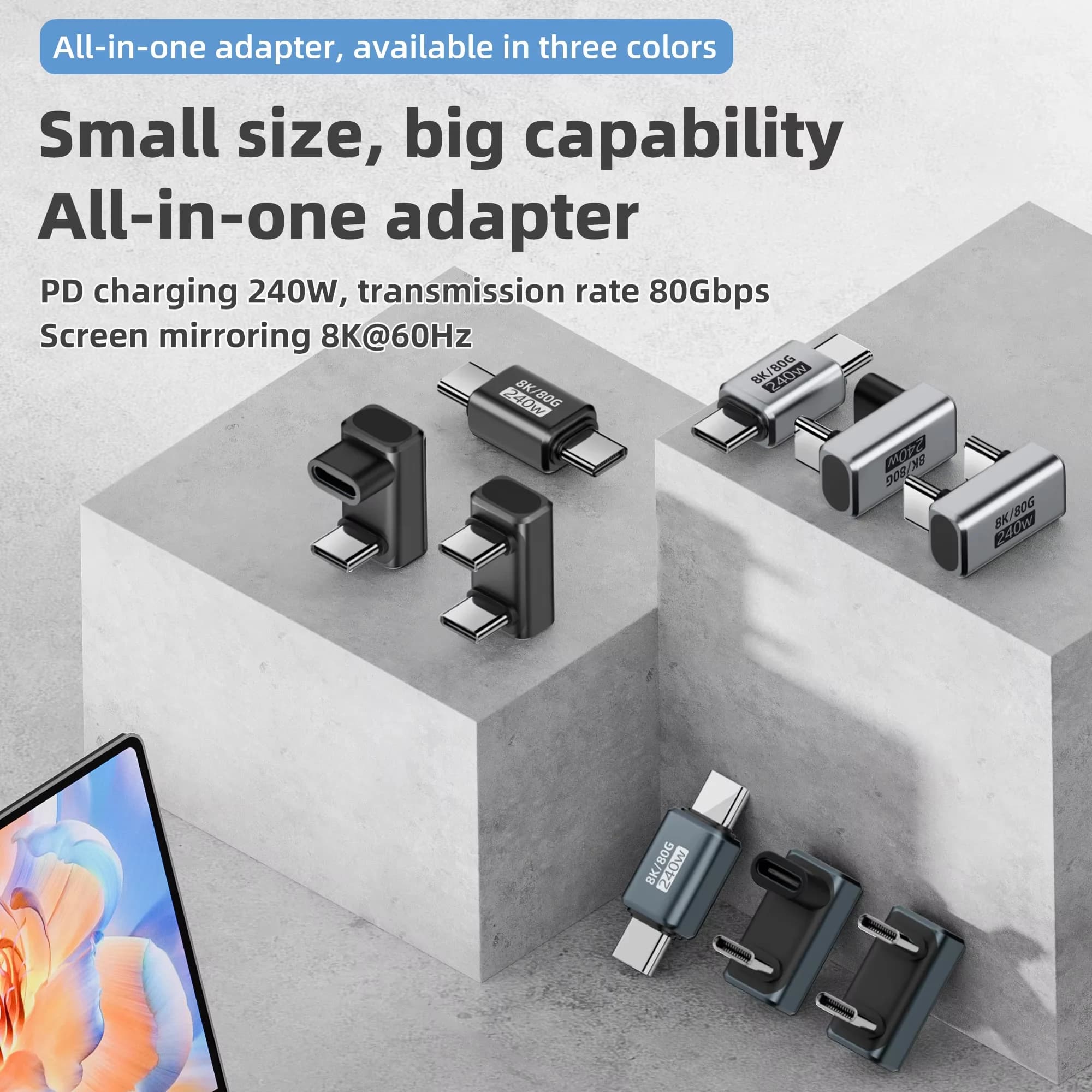 Adattatore USB C PD240W a forma di U 8K @ 60Hz 80Gbps 180 gradi USB C femmina a maschio connettore adattatore per laptop Thunderbolt 4/3 Switch