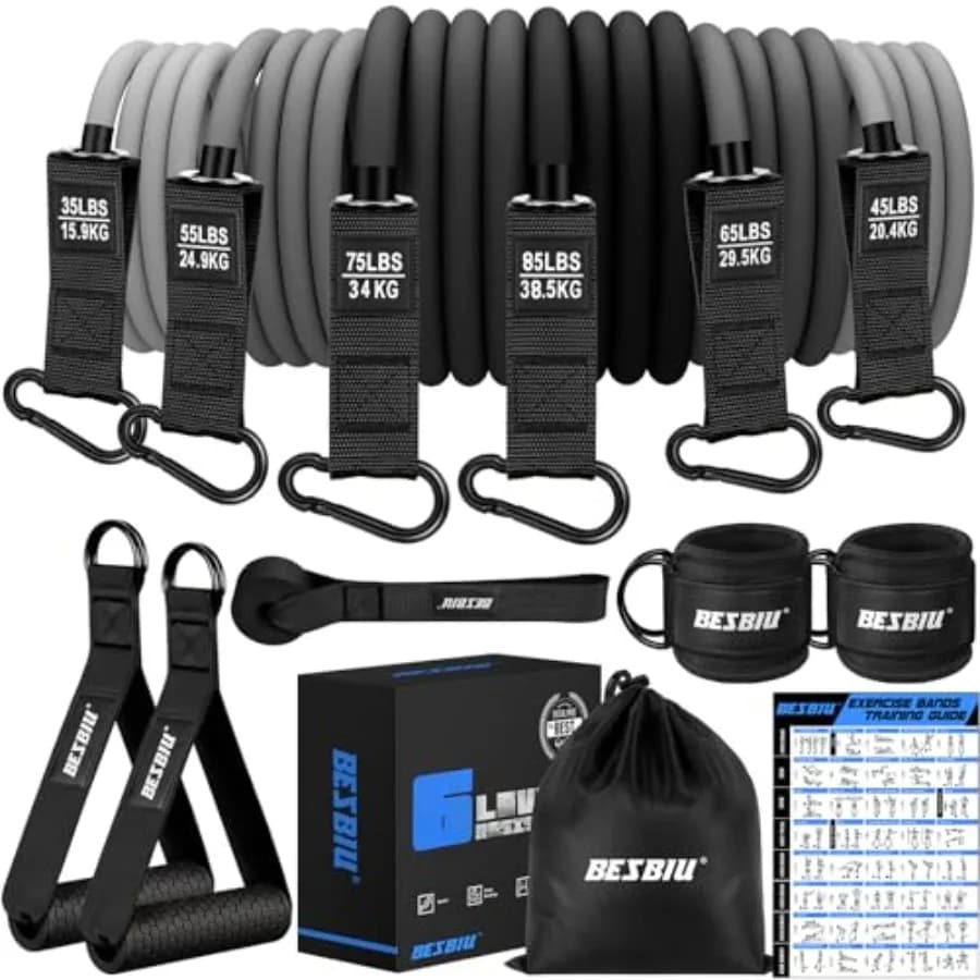 Fasce elastiche per allenamento a casa, per allenamento della forza e stretching, in lattice resistente, nere, resistenza 360lb/420lb con maniglie, per porta