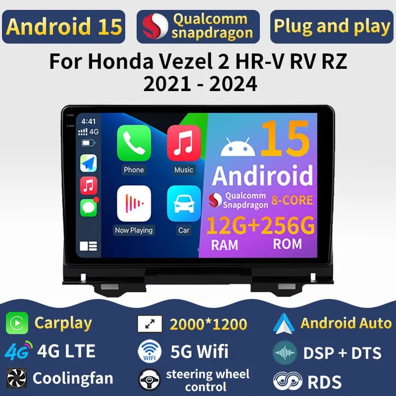 Android 15 Carplay Per Honda Vezel 2 HR-V RV RZ 2021 2022 2023 2024 di Navigazione 360 Macchina Fotografica WIFI GPS Auto Radio DSP Video 2din