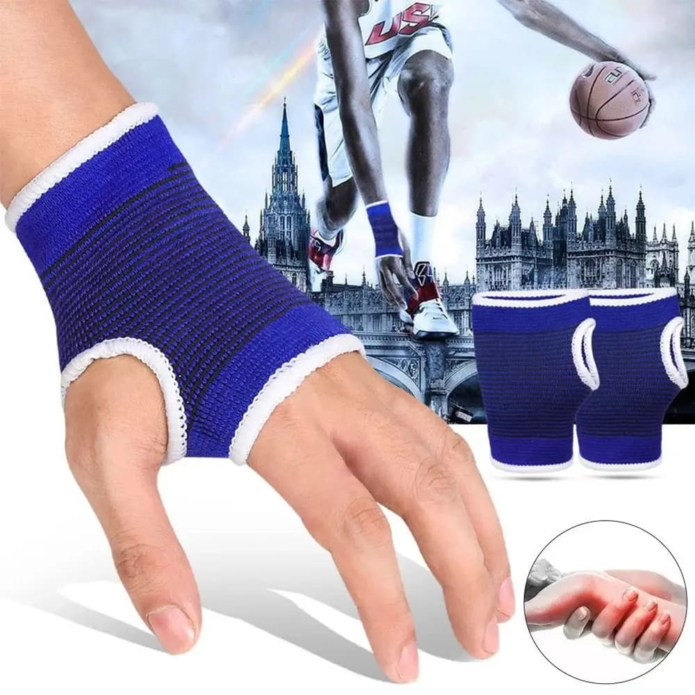 2 pezzi nuovo cinturino elastico in cotone poliestere anti distorsione muscolare proteggere tutore del tunnel carpale fasciatura da polso blu regolabile unisex