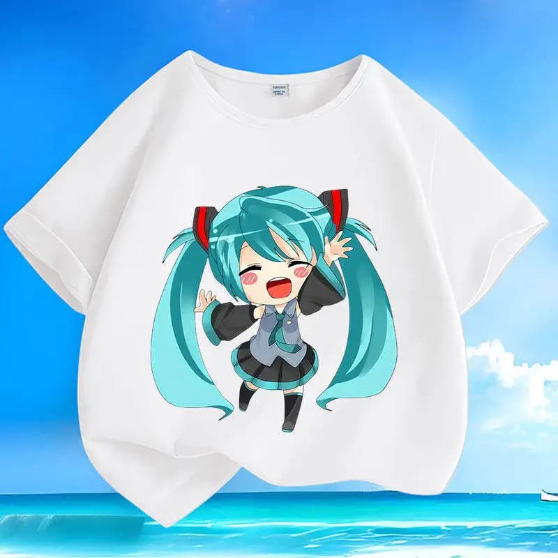 Hatsune Miku New Summer Small and Medium Children's Short Sleeve Cotton Round Neck Loose Cartoon Versatile Top T-shirt
