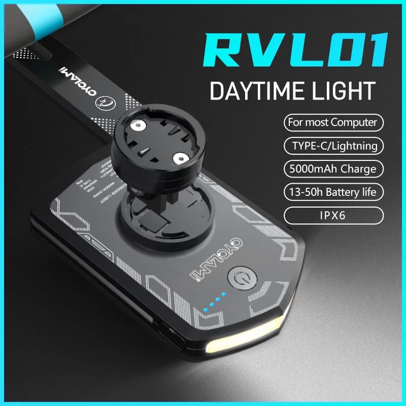 CYCLAMI RVL01 Faro per bicicletta Luce anteriore diurna 5000mAh Visibilità di sicurezza per bici Luce per ciclismo per Garmin XOSS IGS Ricarica