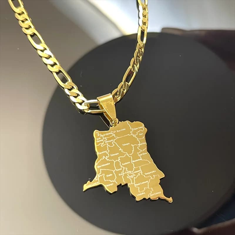 Democratic Republic of Congo silhouette necklace laser engraved city name Overseas Chinese homesick jewelry gift