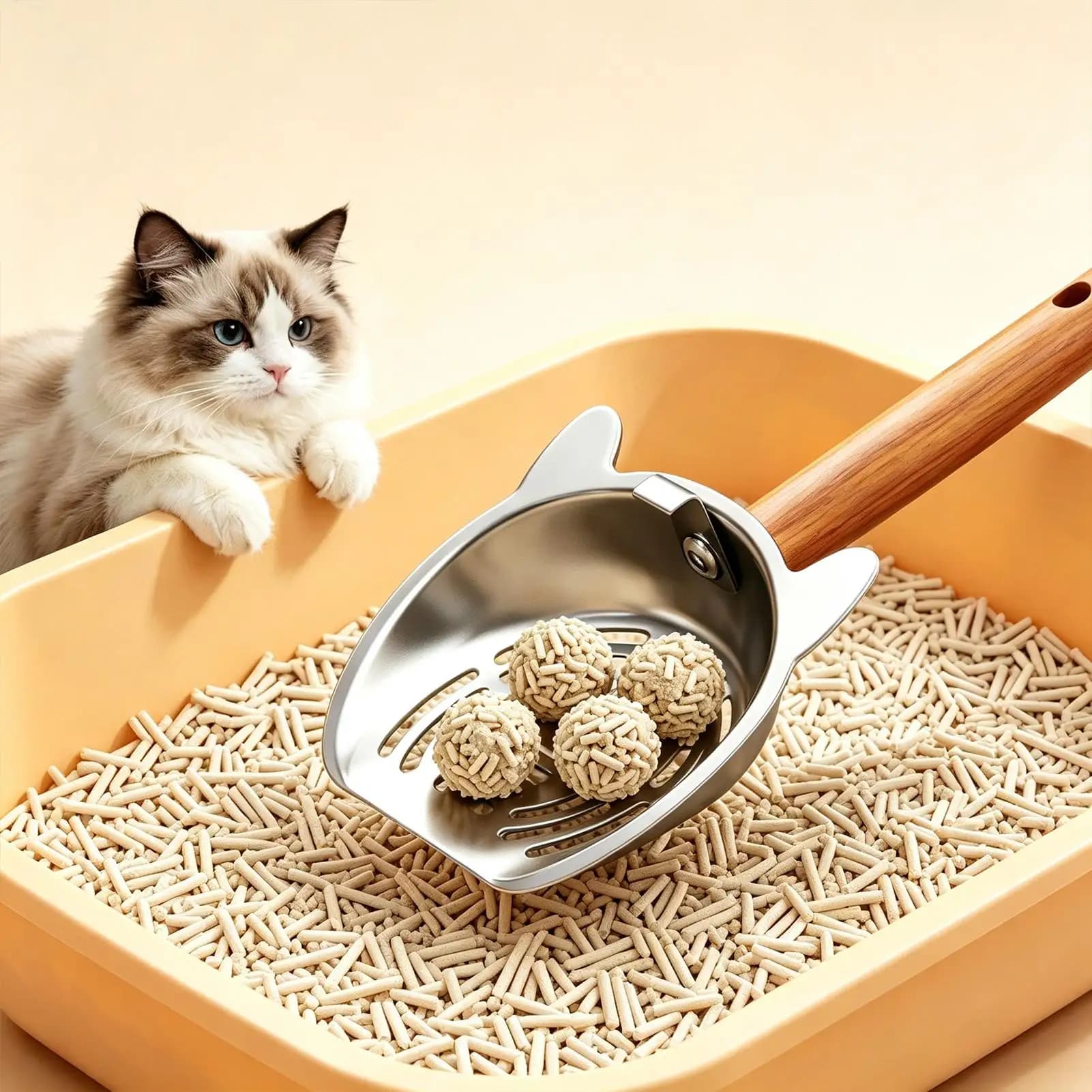 Cat Litter Scooper Stainless Steel Mesh Cat Poop Sifting Shovel Mesh Litter Scoop for Home Farmhouse Living Room Bedroom Pet