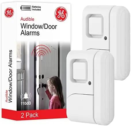 Allarme per porte e finestre GE, confezione da 2 – Sistema di sicurezza domestica wireless fai-da-te – Facile installazione per casa, garage, appartamento – Bianco