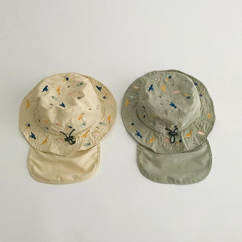 Cappello Panama Estivo per Bambini, Cappello da Pescatore con Dinosauro Cartone Animato, Asciugatura Rapida, Cappello da Spiaggia con Sciarpa per Bambini, Cappello da Sole per Neonati, Cappello a Secchiello Anti-UV per Esterni