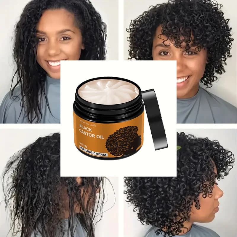 Crema arricciacapelli all'olio di ricino nero, crema arricciacapelli styling, riccioli senza crespo a lunga durata, balsamo modellante idratante ed elastico adatto per capelli ricci - Adatto a tutti i tipi di capelli