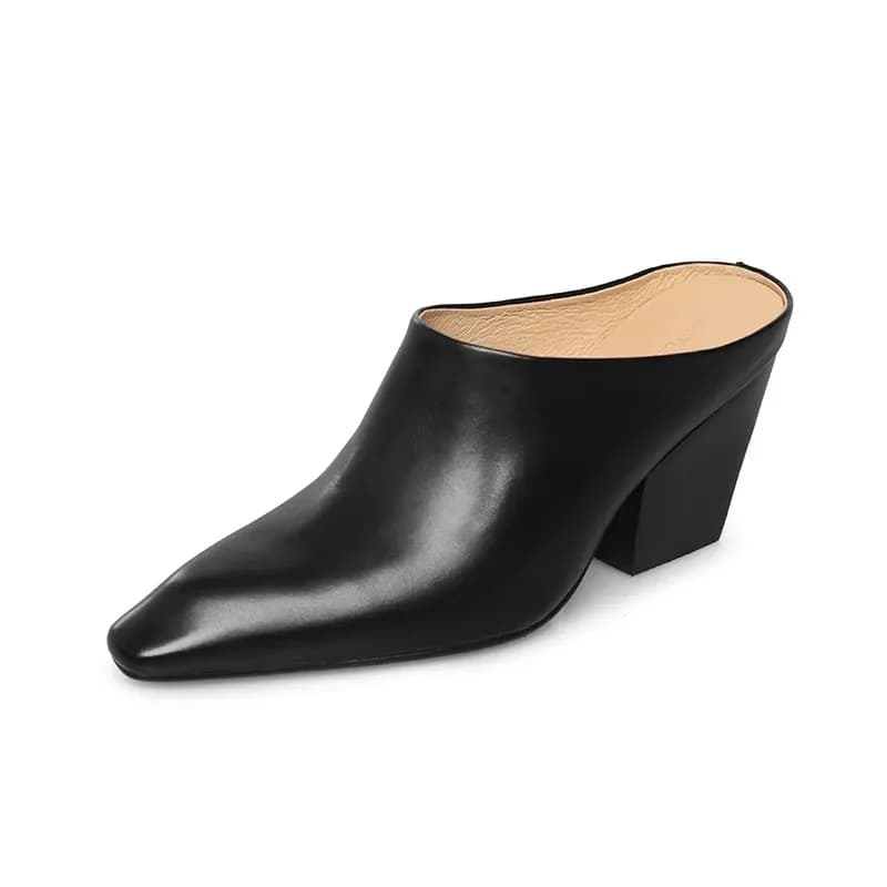2025 Estate Nuovo Cuoio Genuino Baotou Mezze Pantofole Le Donne Indossano Muller Scarpe Tacco Spesso Sandali Tacco Alto Pantofole da Donna Scarpe