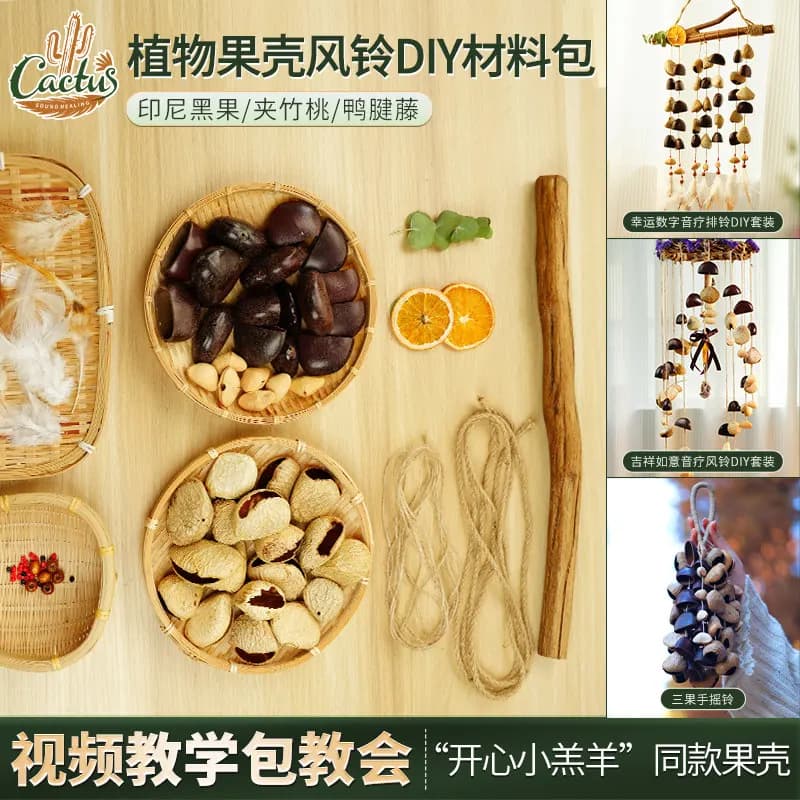 Indonesian Black Fruit DIY Accessory Bag Healing Natural Nut Shell Handmade Creative Wind Chime Making Handicraft Class Material