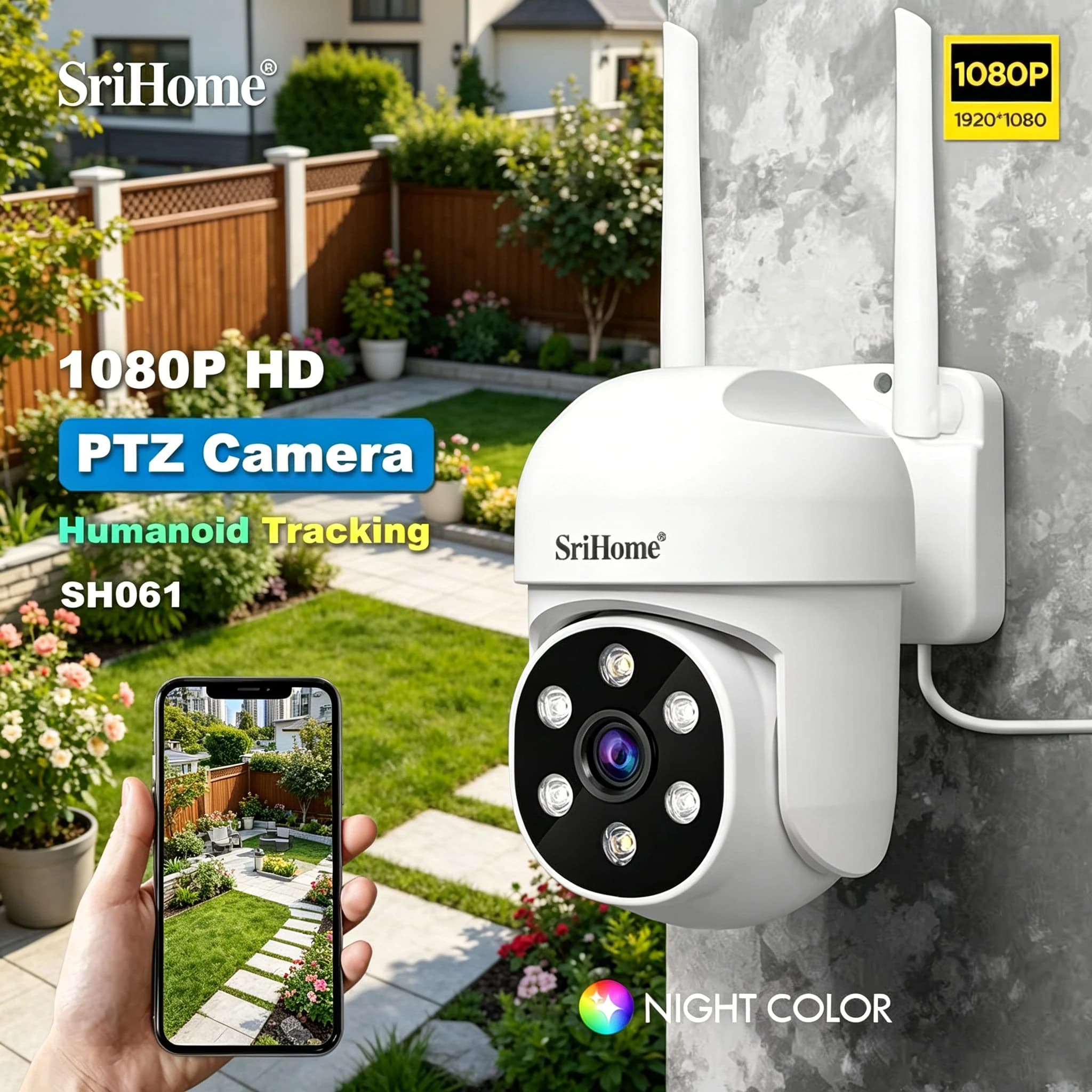Srihome Wireless Monitoring Camera PTZ AI 1080P Home Security Camera Night Vision Human Detection Video Surveillance CCTV SH061