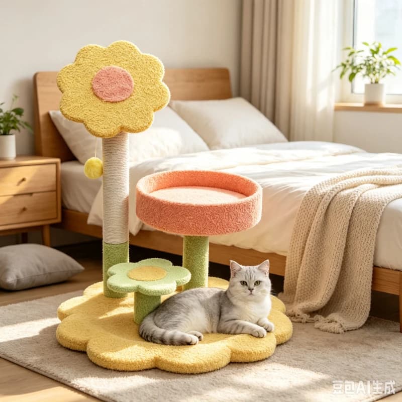 Three Layer Flower Cat Tree Tower with Large Sisal Scratching Post Cat Condo Summer Bed Stable Climbing Frame for Indoor Cats