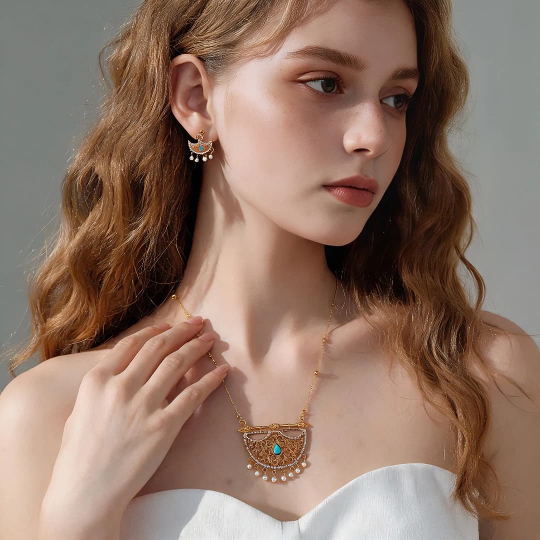 KDE Bohemian Pearl Tassel Necklace & Earring Set, Ethnic Crescent Diamond Jewelry Set, Elegant Accessories for Party & Wedding