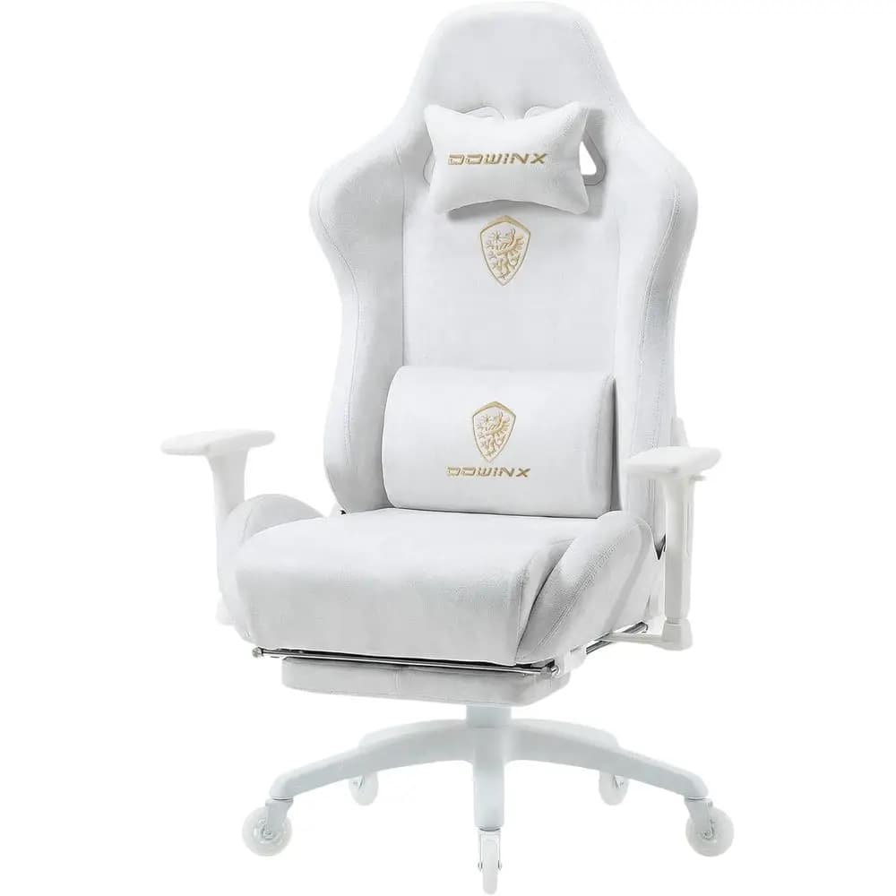 Ergonomic Suede Gaming Chair for Adults: Breathable, Oversized Seat, Supports up to 440lbs, Ideal for Long Gaming Sessions, Whit