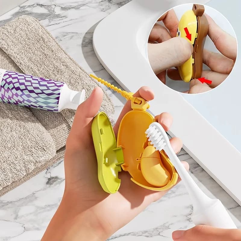 Banana Toothbrush Protective Cap with Toothpaste Storage Box - Compact and Convenient - Essential Toothbrush Cover for Travel