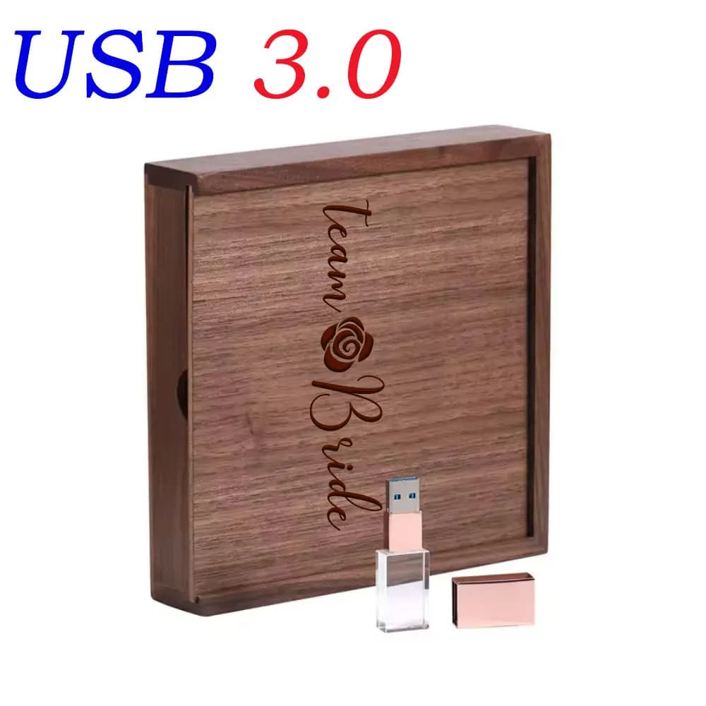 Scatola in Legno per Album Fotografico (Foto 4*6 pollici) e Chiavetta USB 3.0 in Legno (64GB, 32GB, 16GB, 8GB, 4GB) con Incisione Laser Personalizzata Gratuita