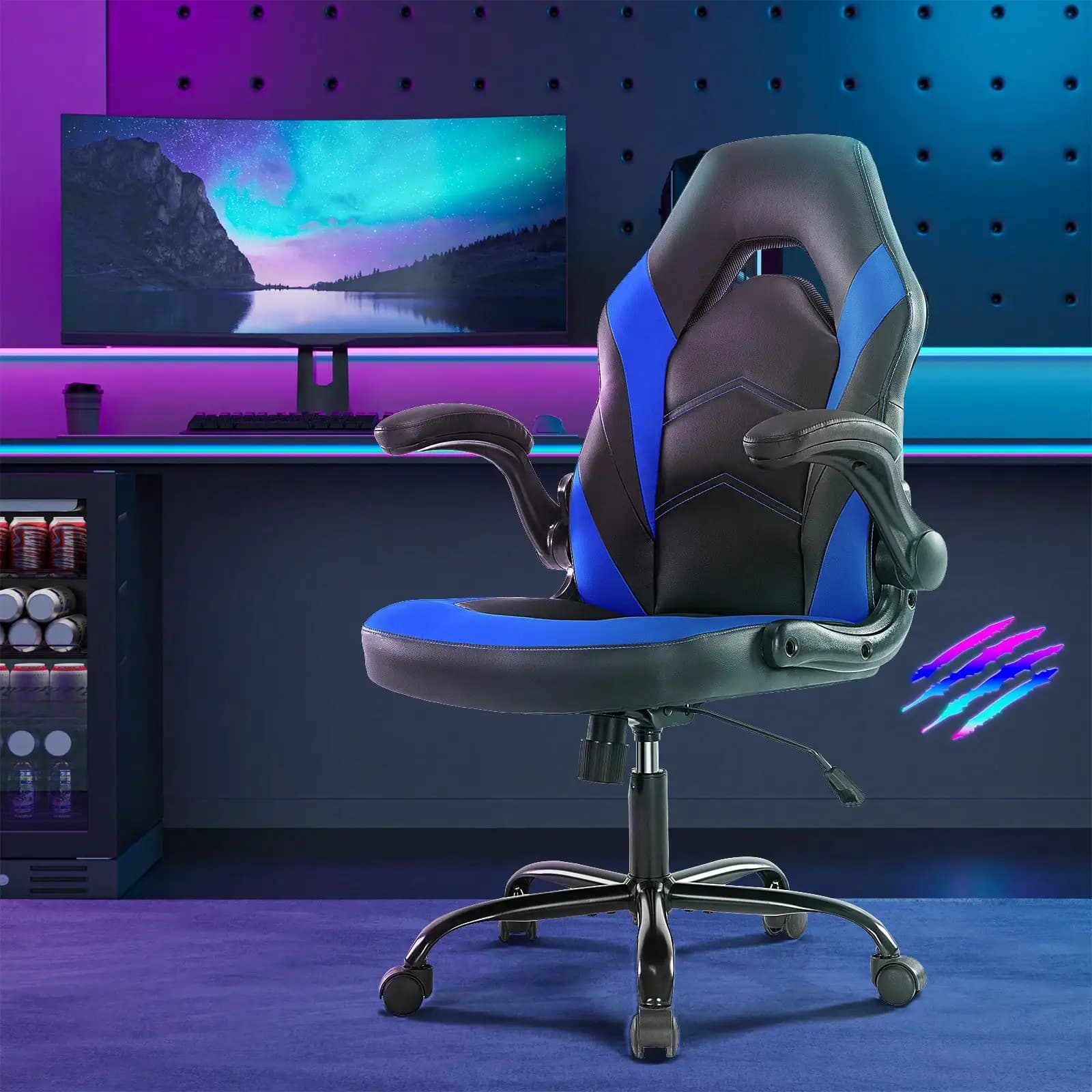 Sedia da ufficio per computer e gaming - Sedia ergonomica grande e alta con supporto lombare in pelle PU, schienale alto regolabile in altezza