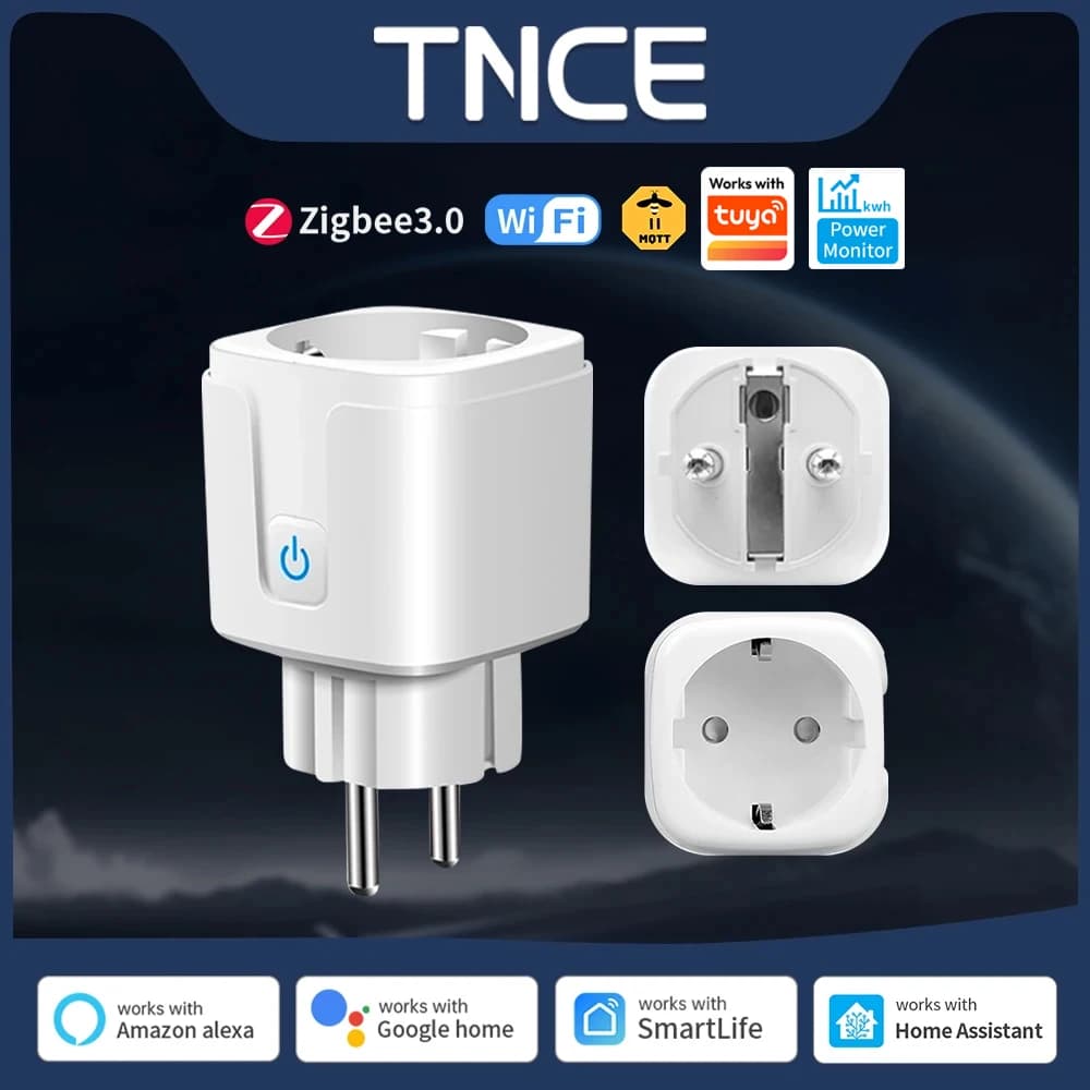 TNCE TUYA Wifi/Zigbee3.0 Intelligent Power Supply Spin 16A/20A Intelligent Grip With Power Monitor Timing Vocal Control Works with Alexa