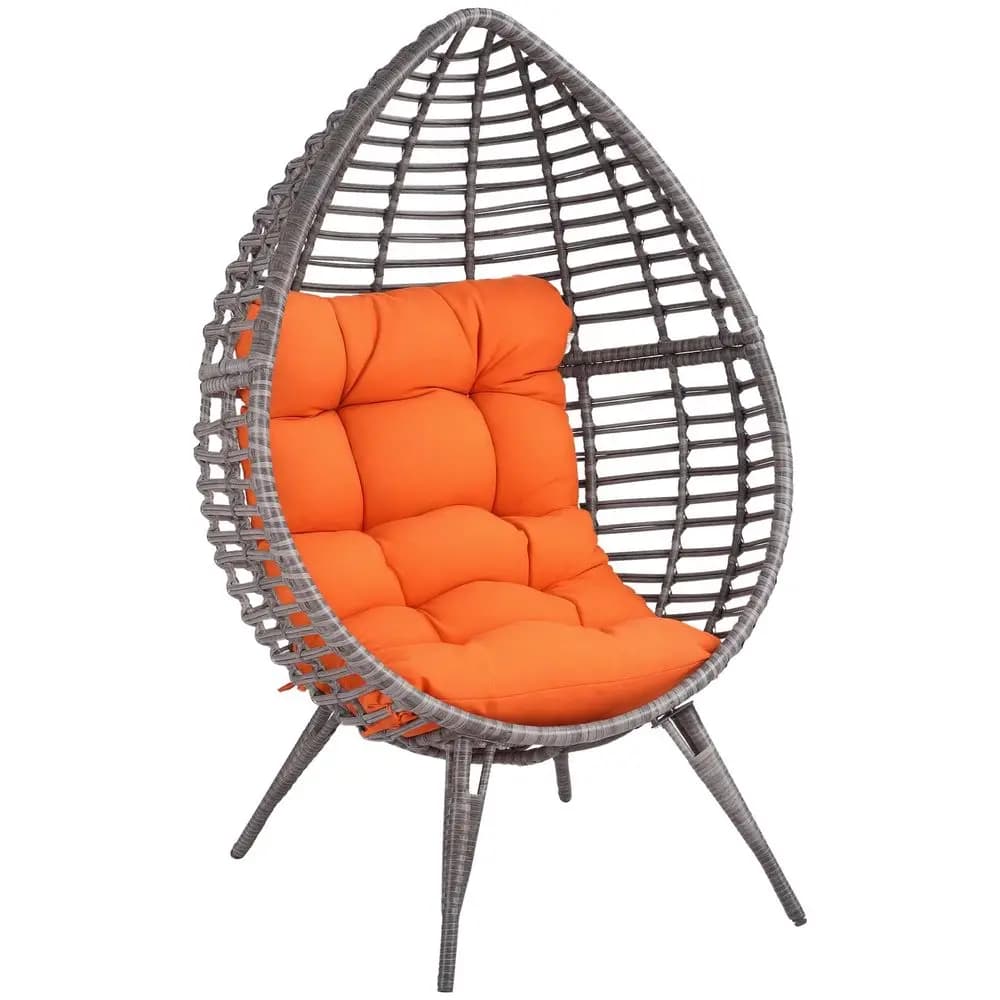 Patio Wicker Egg Chair w Soft Cushion, Teardrop Cuddle Seat, Outdoor Indoor Patio Chair, PE Plastic Rattan Furniture with Adjus