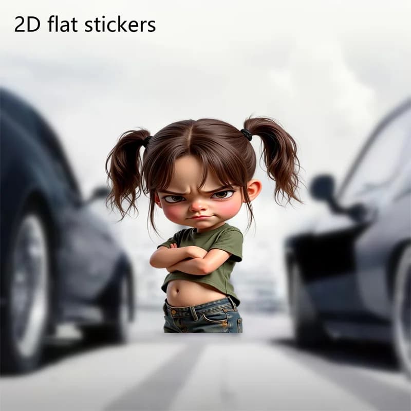 Crossed Arms Angry Cute Girl PVC Vinyl Sticker, Waterproof Decal for Car Bumper, Motorcycle, Laptop & Water Bottle Decor