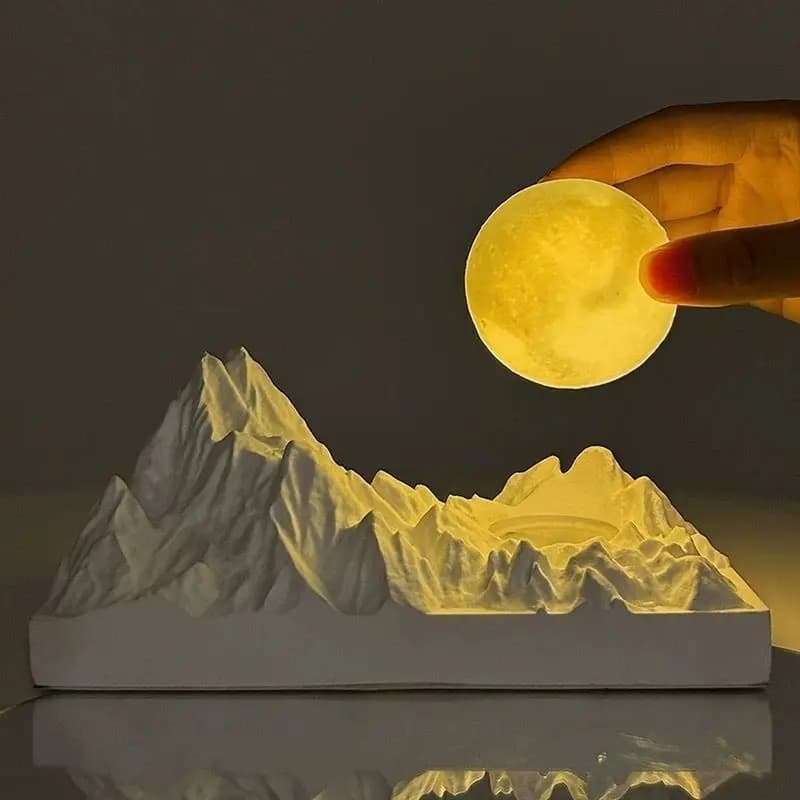 Lampada da scrivania per camera da letto con luce notturna lunare luminosa, tramonto, crepuscolo, montagna dorata