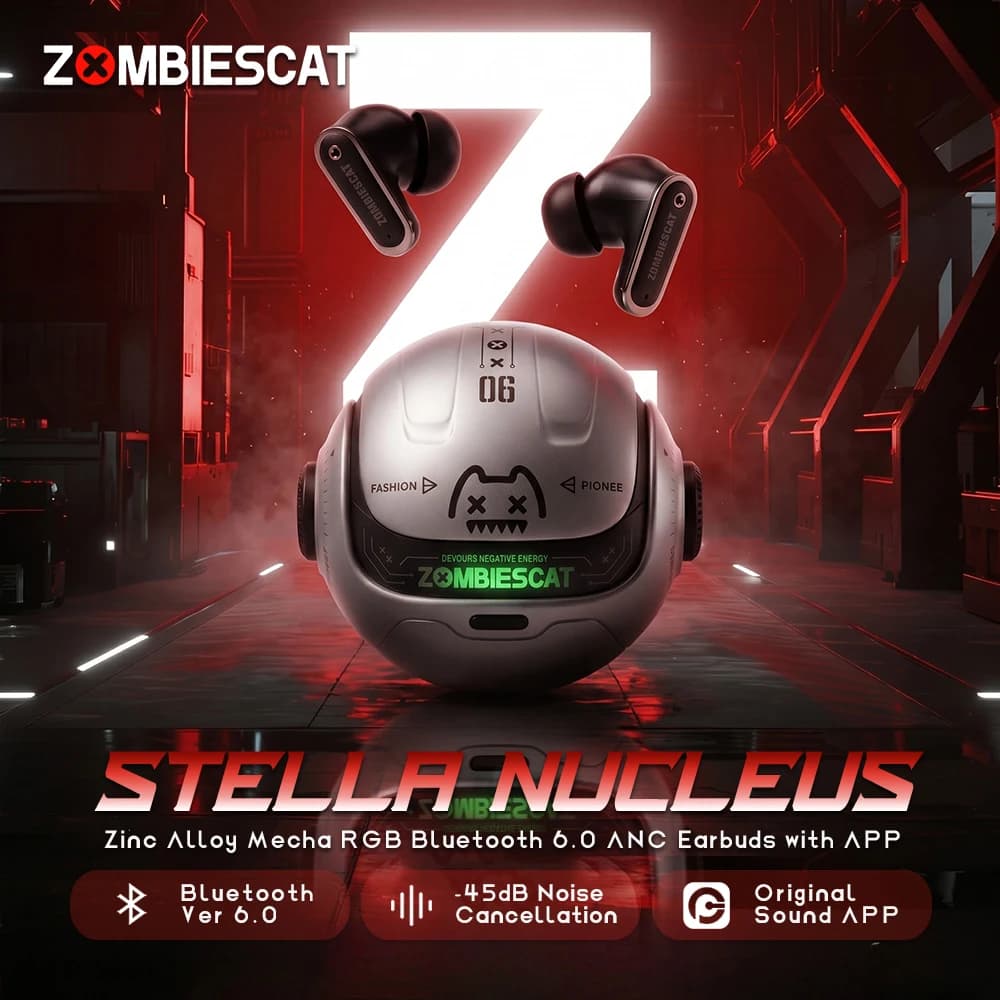 Zombies Cat B26 Alloy Mecha ANC Earbuds -45dB Active Noise Cancelling Bluetooth 6.0 Earphones Ai Translation Headphone with APP