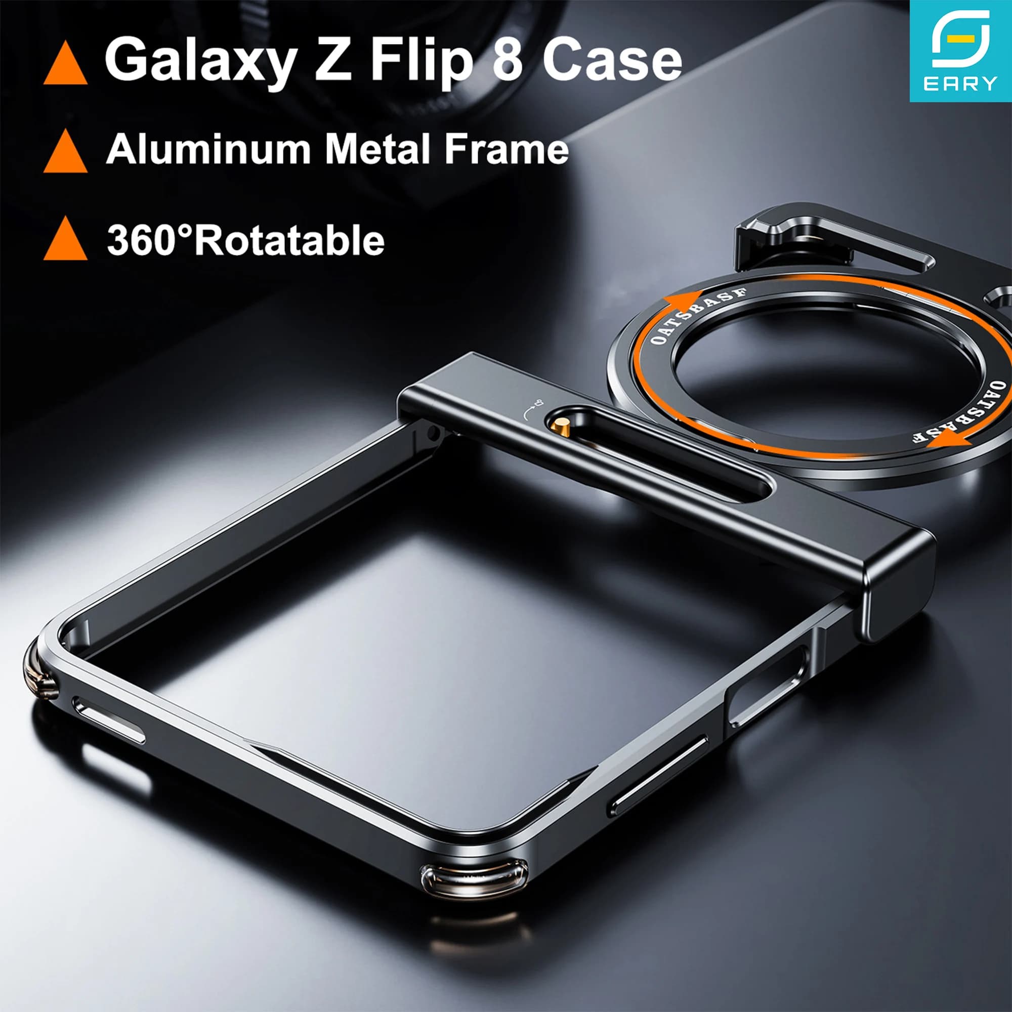 Eary Metal Case for Samsung Galaxy Z Flip 8 with Stand 360°Rotating Magnetic Stand Ultra-Thin Bumper Drop Protector Phone Cover