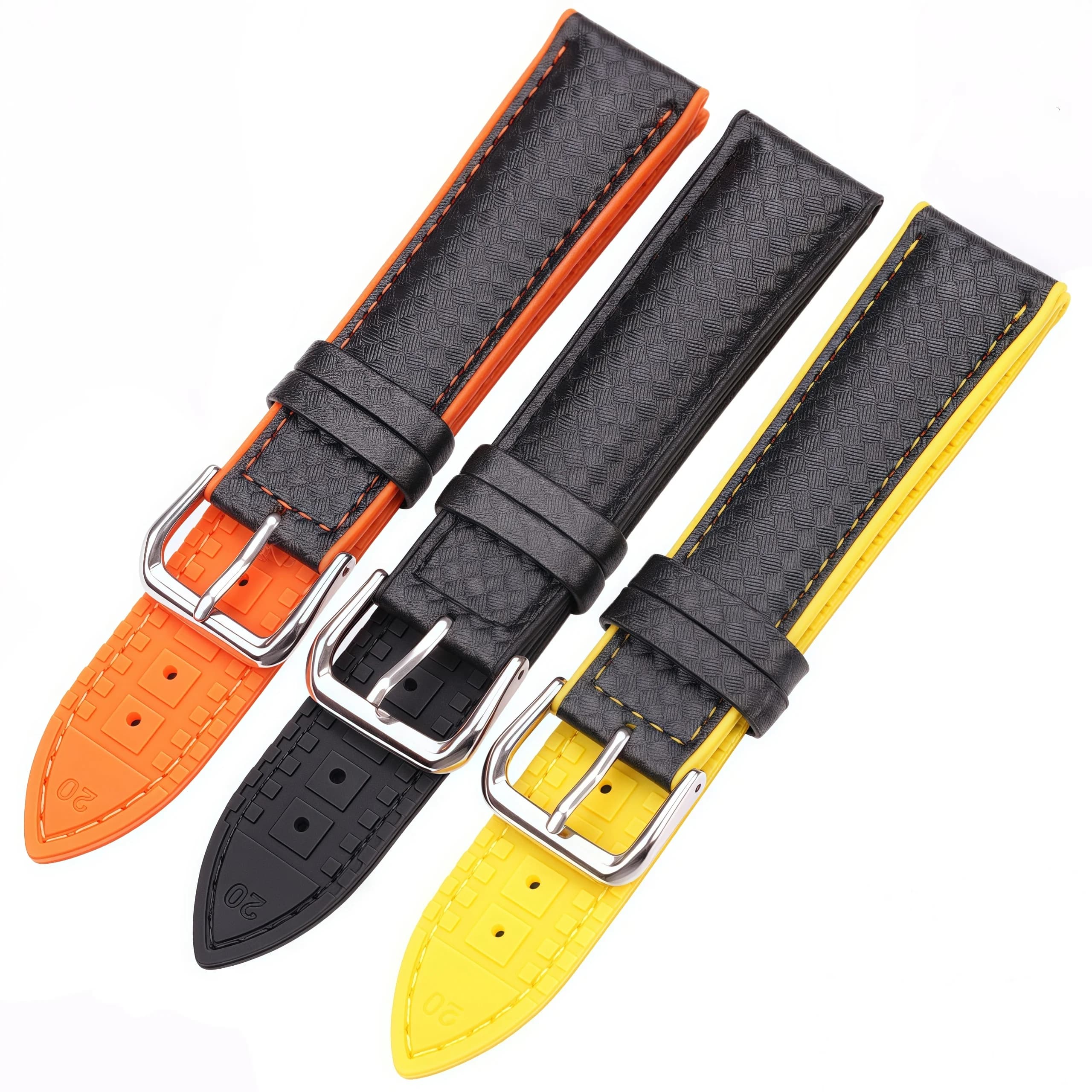 Cinturini per orologi in pelle + gomma da donna uomo 18mm 20mm 22mm cinturino per orologio con fibbia in acciaio nero giallo arancione