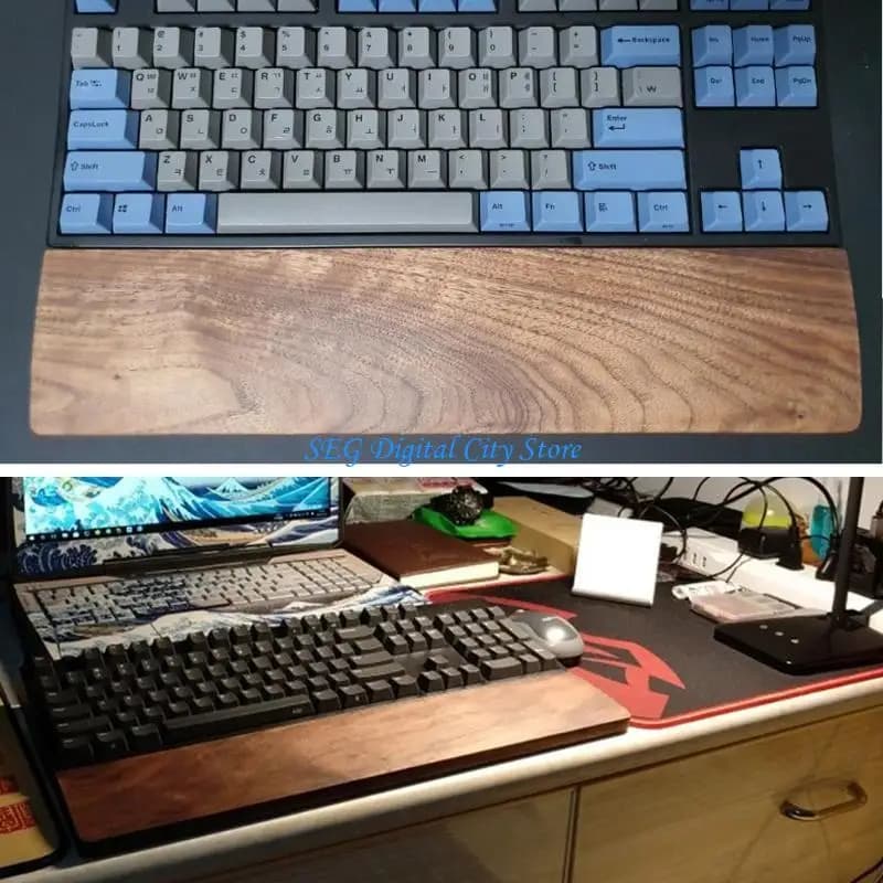 Poggiapolsi per tastiera meccanica in legno noce U75B con tappetino antiscivolo per giochi ergonomici