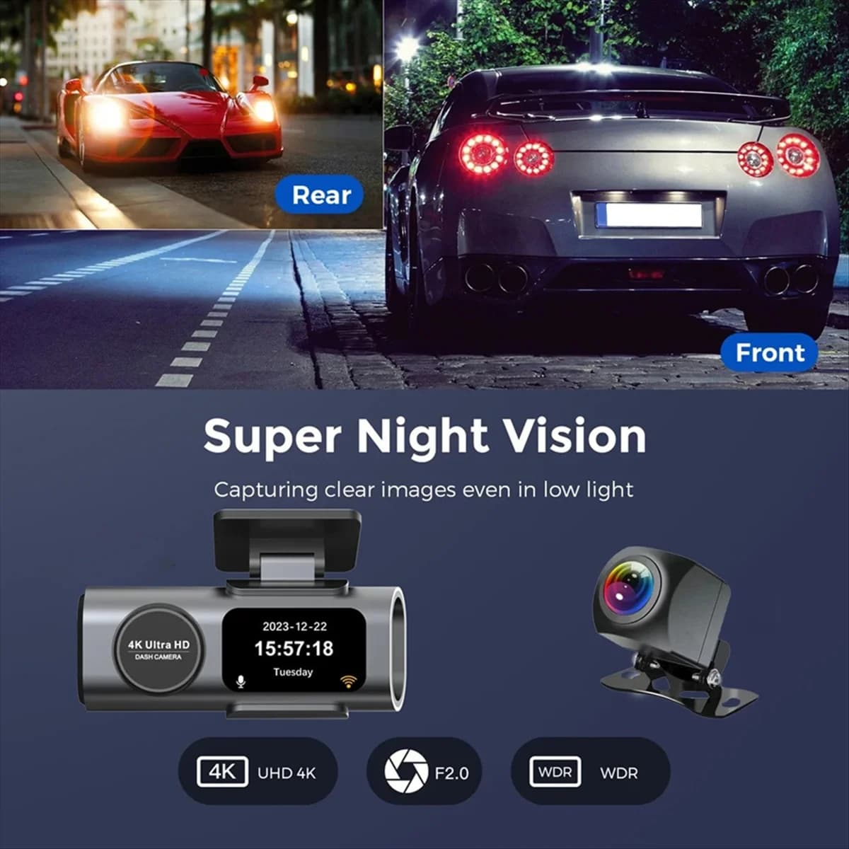 Dash Cam 4K Dashcam Mini telecamera registratore GPS Wifi 64G Parcheggio doppio