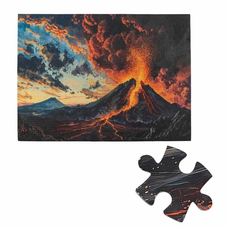 Puzzle da 500 pezzi per adulti: eruzione del vulcano, lava ardente, puzzle con paesaggio drammatico