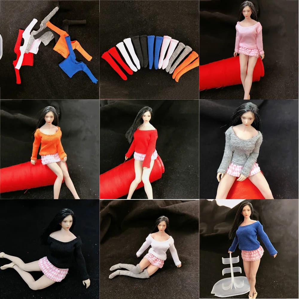 T-shirt per il tempo libero a maniche lunghe in cotone elasticizzato a taglio basso in scala 1/12 accessorio per calze a tubo centrale per Action Figure da 6 pollici