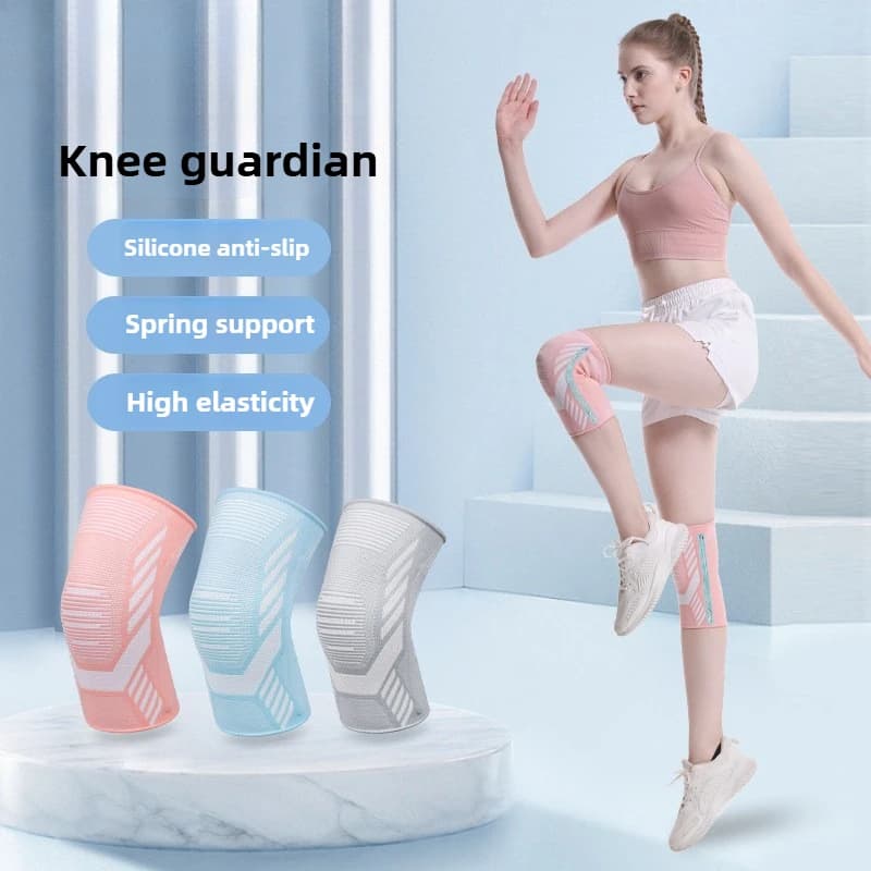 Nuove ginocchiere da donna con corda per saltare con supporto a molla, ginocchiere sportive in nylon lavorato a maglia leggere, elastiche, traspiranti e antiscivolo