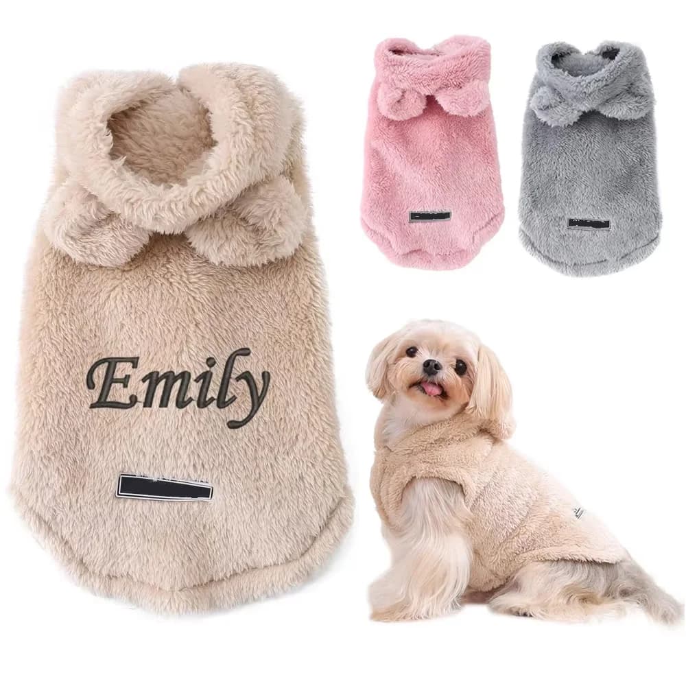 Nome ricamato Vestiti per cani gatto Personalizzato Autunno Inverno Caldo Abbigliamento con cappuccio per cani Morbido gilet per gattini Cappotto Giacca Yorkshire Abiti per animali domestici