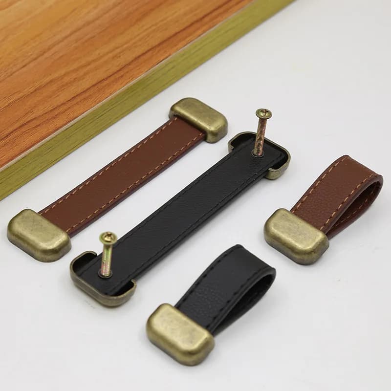 Porta dell'armadio con cassetti modello litchi maniglia in pelle scarpiera armadio comodino monoforo maniglia in pelle pu pelle nera