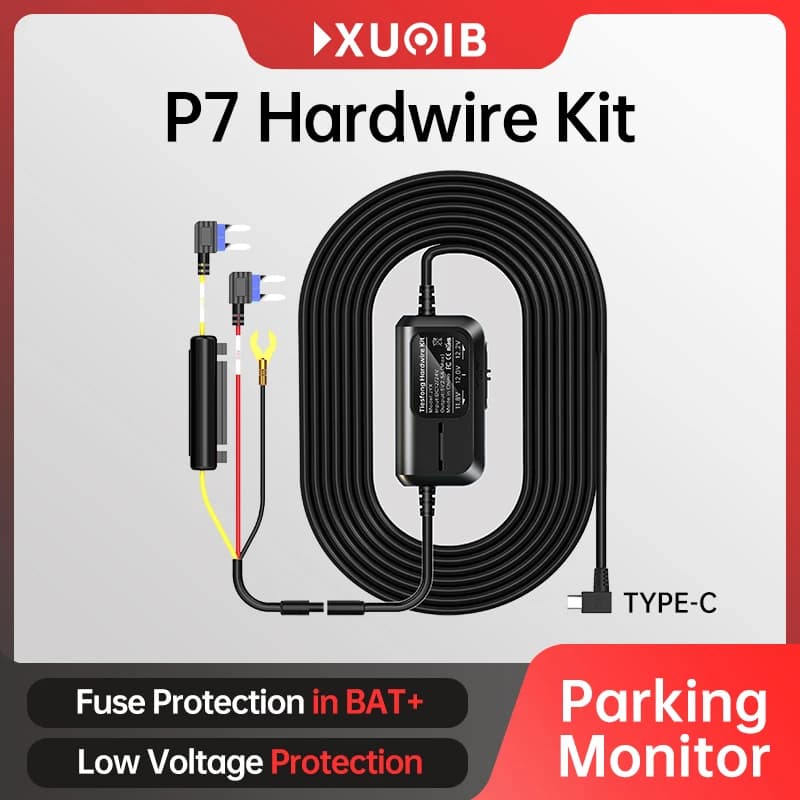 TIESFONG Dash Cam P7 Hardwire Kit TYPE-C 24/7 Parking Monitor for Dashcam Car DVR 12-24V Vehicles with Low Voltage Protection