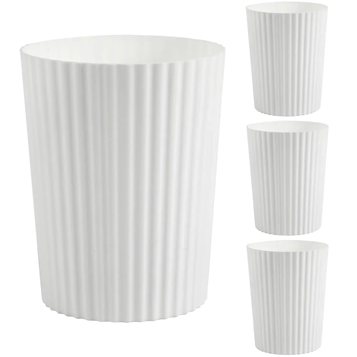 Small Trash Can Plastic Wastebasket Round Garbage Bin for Bathroom, Kitchen, Bedroom, Home Office, College Dorm, White 4 Pack