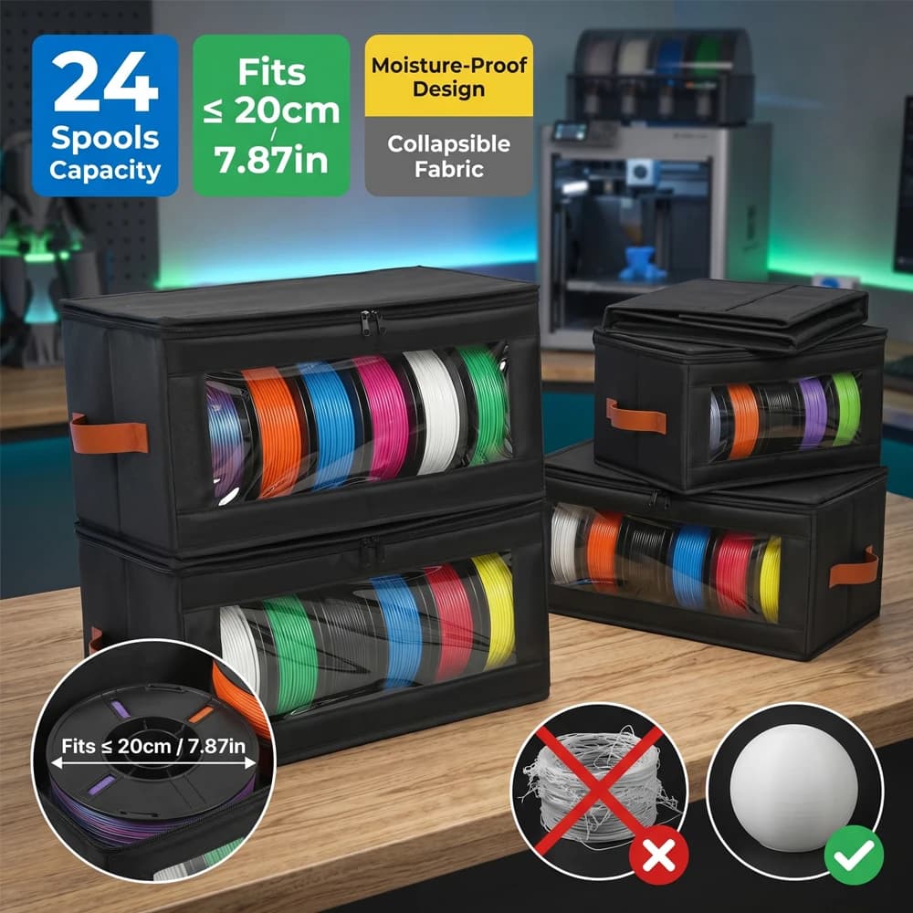 4Pcs 3D Printer Filament Storage Box Moisture Proof Dry Case Large Capacity 24 Spools Organizer Foldable Container For 20cm PLA