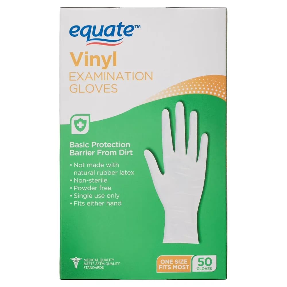 Disposable Vinyl Examination Gloves Bulk 50 Count, Non-Sterile Medical Grade Gloves for Healthcare, Food Handling, Cleaning & Salon Use, Latex-Free & Powder-Free, One Size Fits Most, Comfortable Durable Protective Gloves