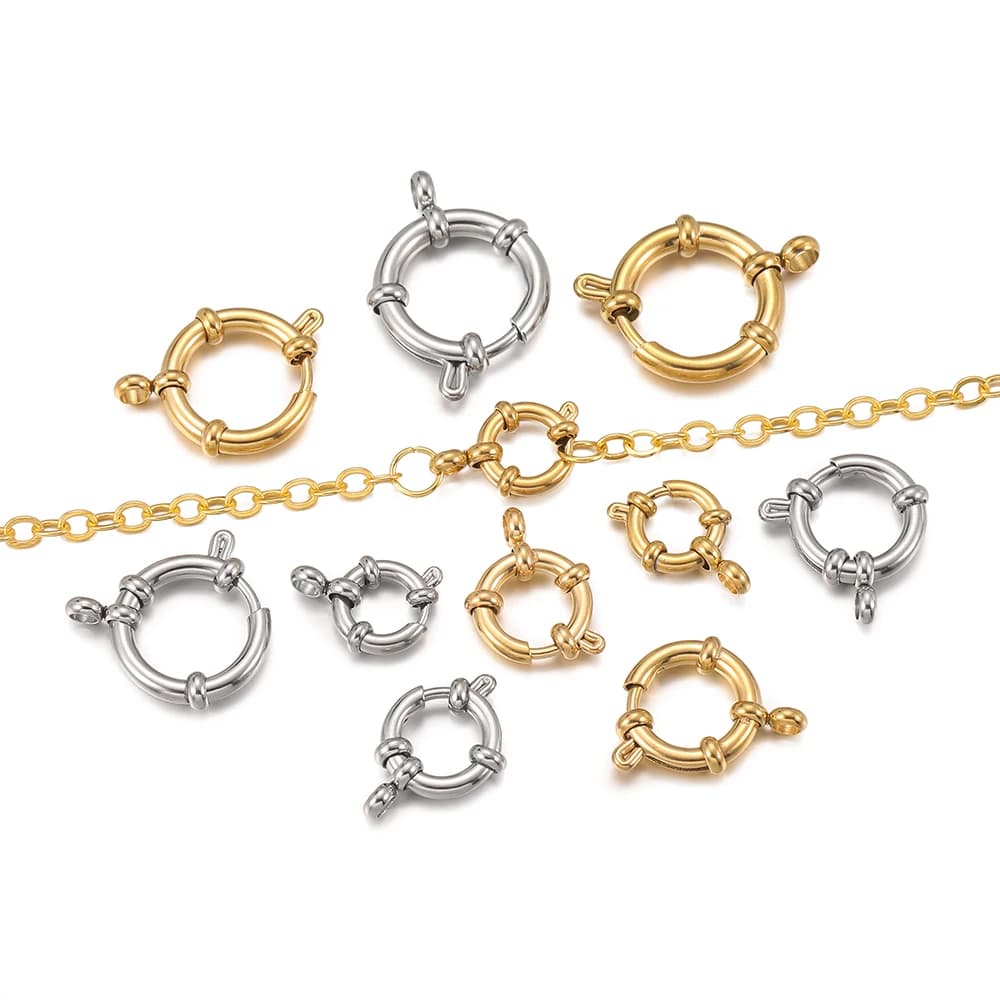 2 stainless steel round spring hooks for closing connectors for necklaces and bracelets, diy jewelry creation accessories