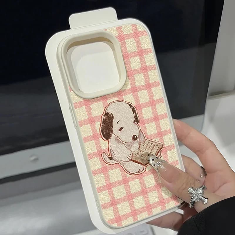 Cute Vintage Book Dog Litchi Pattern Phone Case for Samsung Galaxy A56 A55 A53 A54 A36 A15 A16 5G S23 S23 S24 Ultra S25 FE Cover