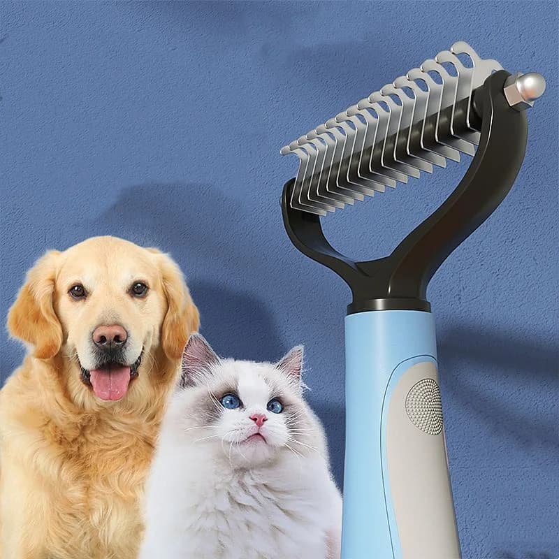 Professional Double-Sided Pet Deshedding Brush - Dog Cat Comb with Fur Knot Cutter Grooming Shedding Tool for Pet Hair Removal