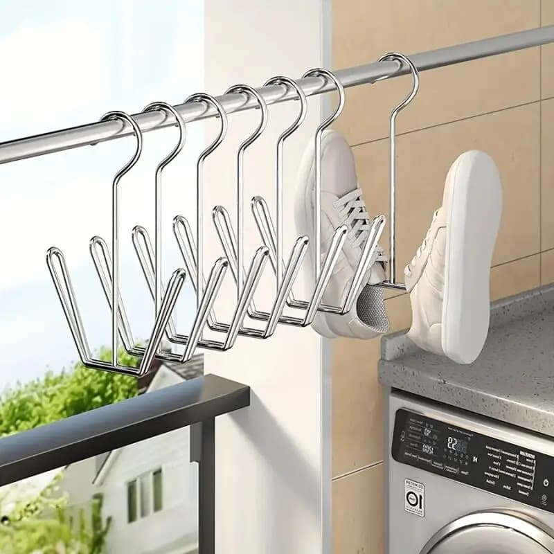 Scarpiera Multifunzionale in Acciaio Inossidabile con Doppio Gancio, Stendino per Scarpe da Appendere e Deumidificatore per Armadio