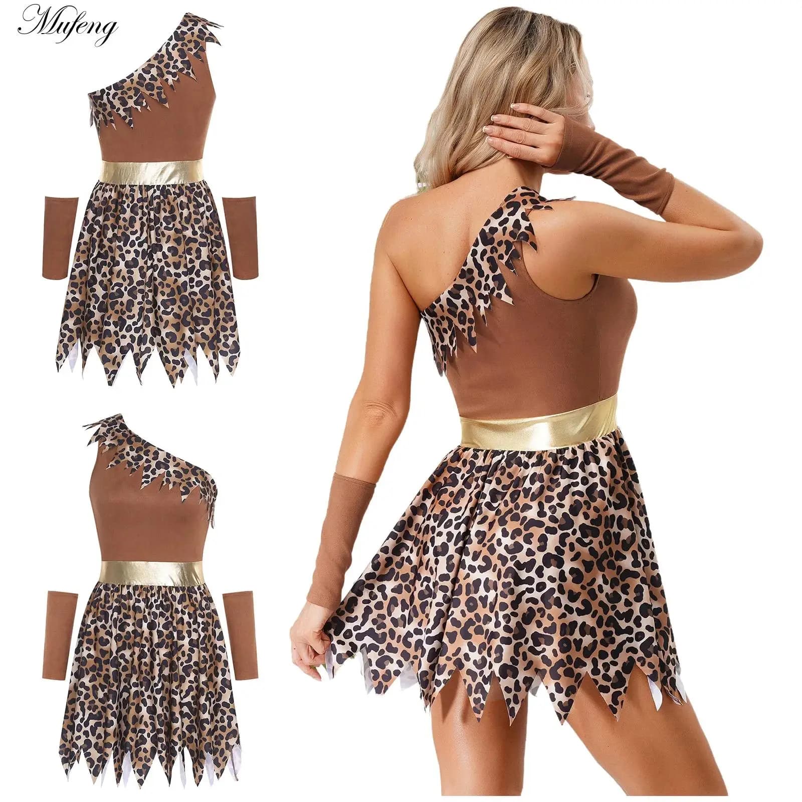 Halloween Costume Women Cosplay Troglodite Original Indian African Performance Carnival Role Play Leopard Savage Caveman Costume