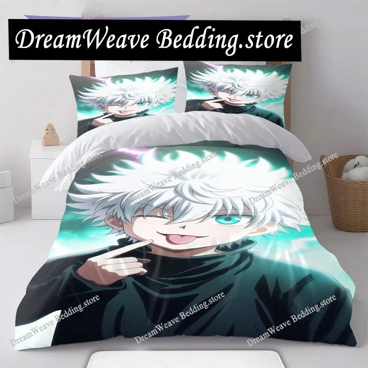 Set di Biancheria da Letto Anime Hunter x Hunter con Copripiumino in Poliestere Morbido con Motivo di Killua Zoldyck